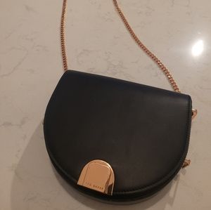 Ted Baker Black and Rose Gold Roxaane Moon Clasp Bag